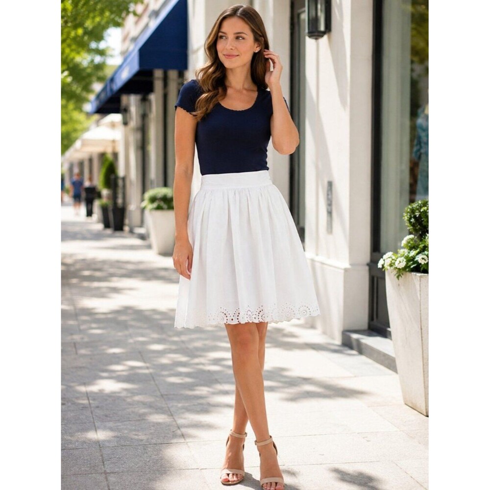 Ulla Johnson Mini Skirt Eyelet Embroidered Pull On Cotton Ivory XS 285762